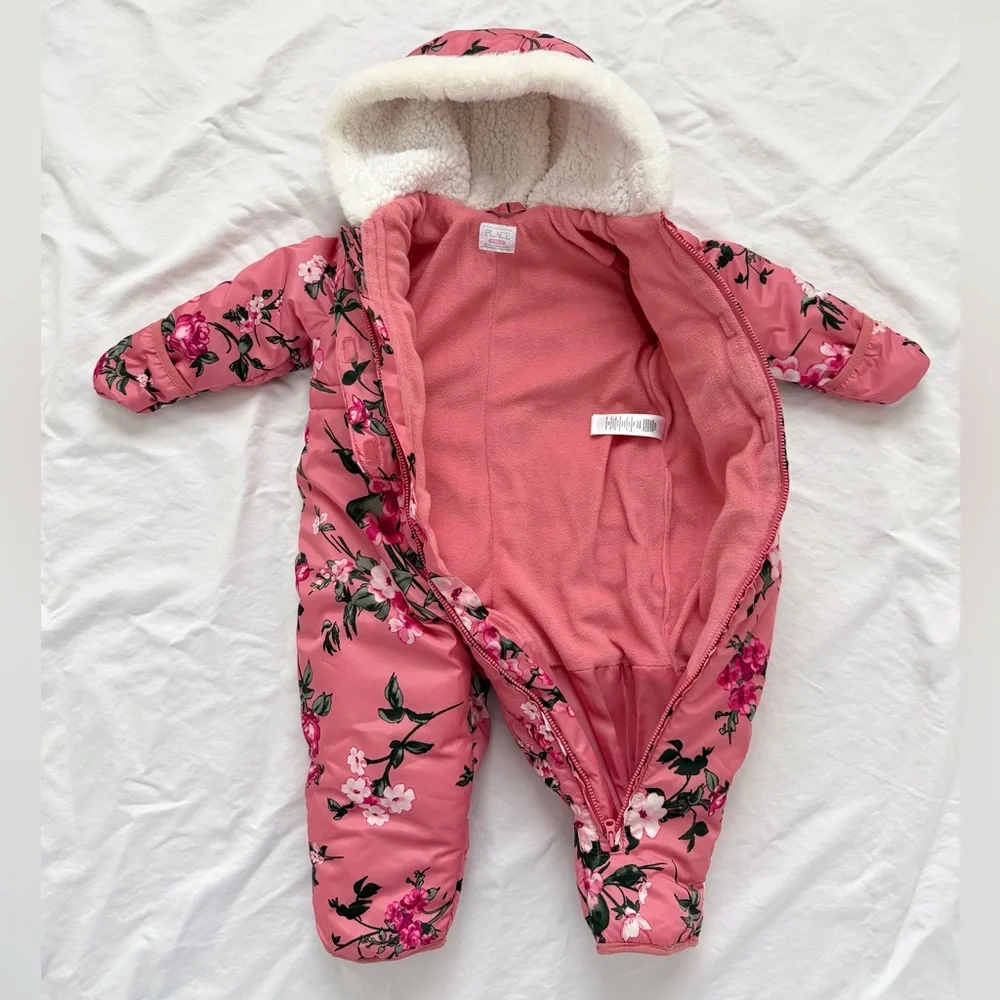 The Children’s Place Pink Floral Baby Bunting Snow Suit | 9-12m | Nearly New